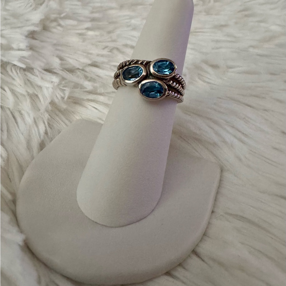 Blue Stone Triple-Stack Sterling Silver Ring